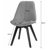 Velvet eetkamerstoel NORI - set van 2 - beukenhout - grijs