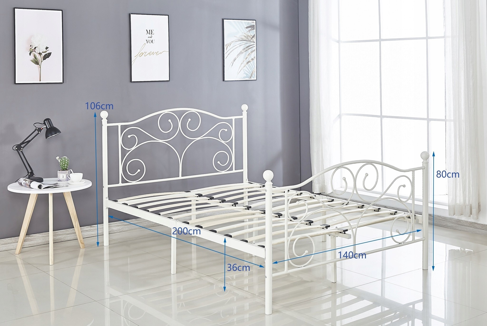 Metalen bedframe met lattenbodem- 160x200 - versierd
