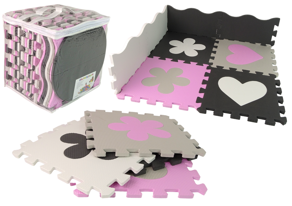 Speelmat foam - puzzel mat - 25 delen van 30x30 cm - roze grijs