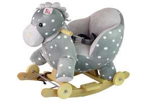 Hobbelpaard - met wielen - 60x46x37cm - grijs met witte stipjes