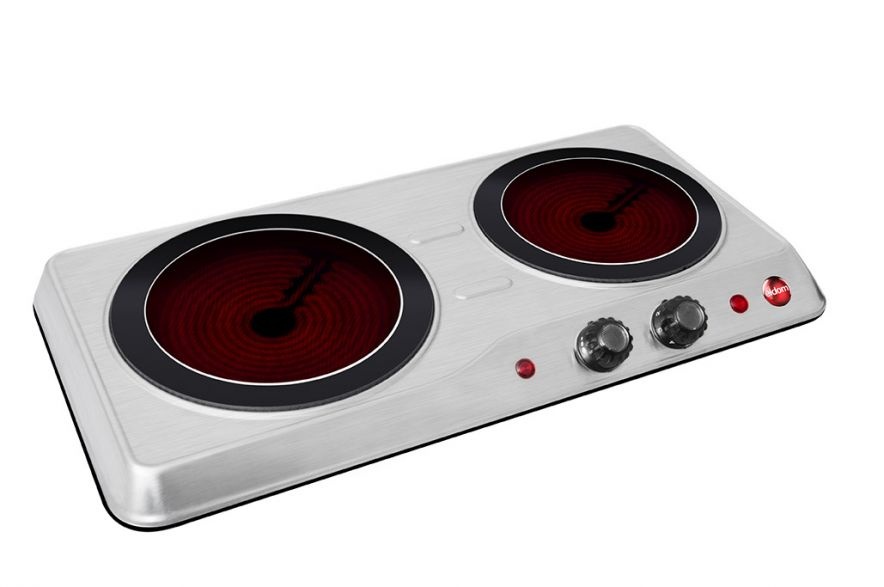 Keramische kookplaat - 2 pits - Ø 14cm en 21cm - 1200W - RVS