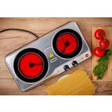 Keramische kookplaat - 2 pits - Ø 14cm en 21cm - 1200W - RVS