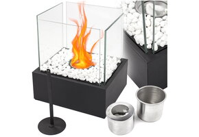 Bio ethanol brander - 24,5x20,5x29 cm - met decoratieve stenen