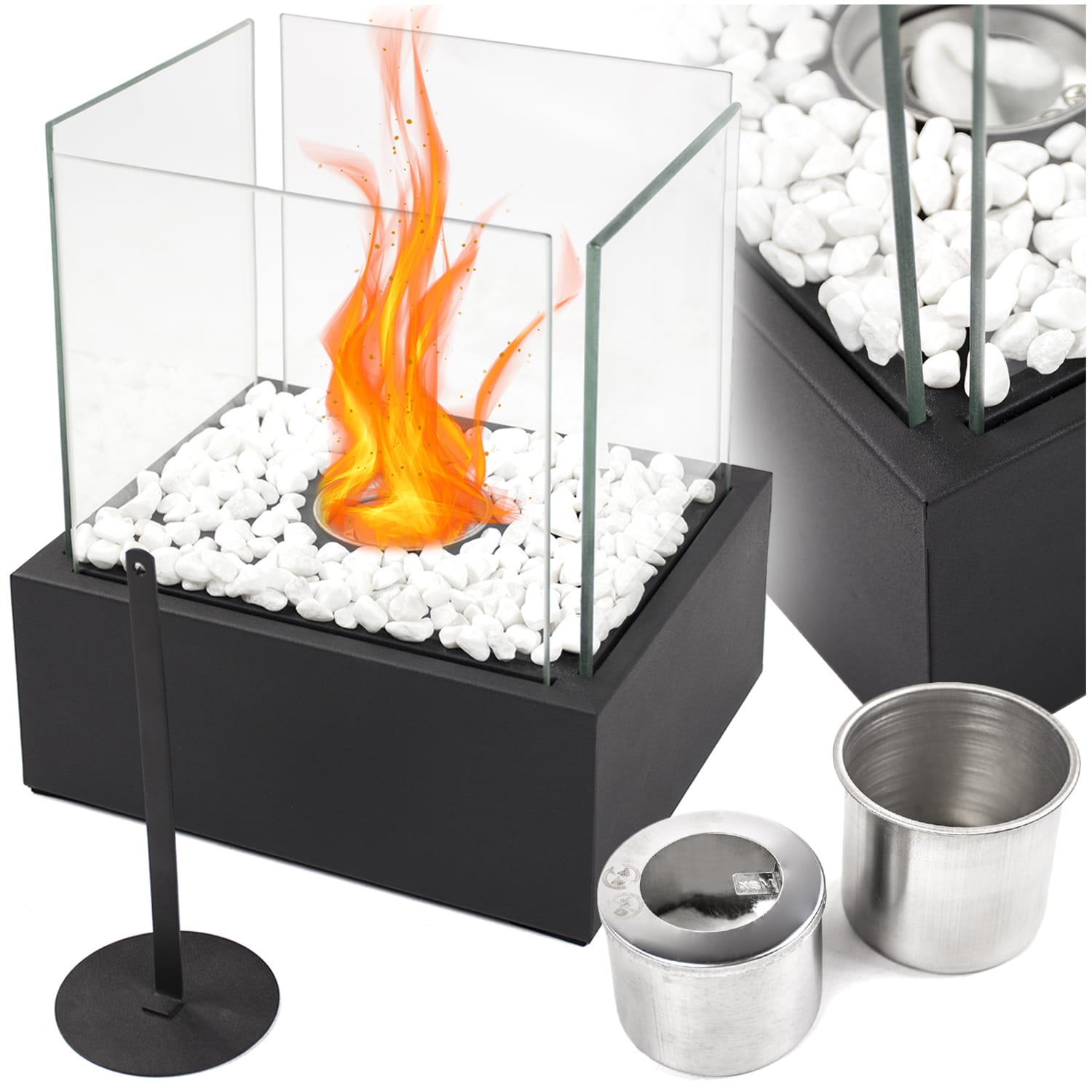 Bio ethanol brander - 24,5x20,5x29 cm - met decoratieve stenen