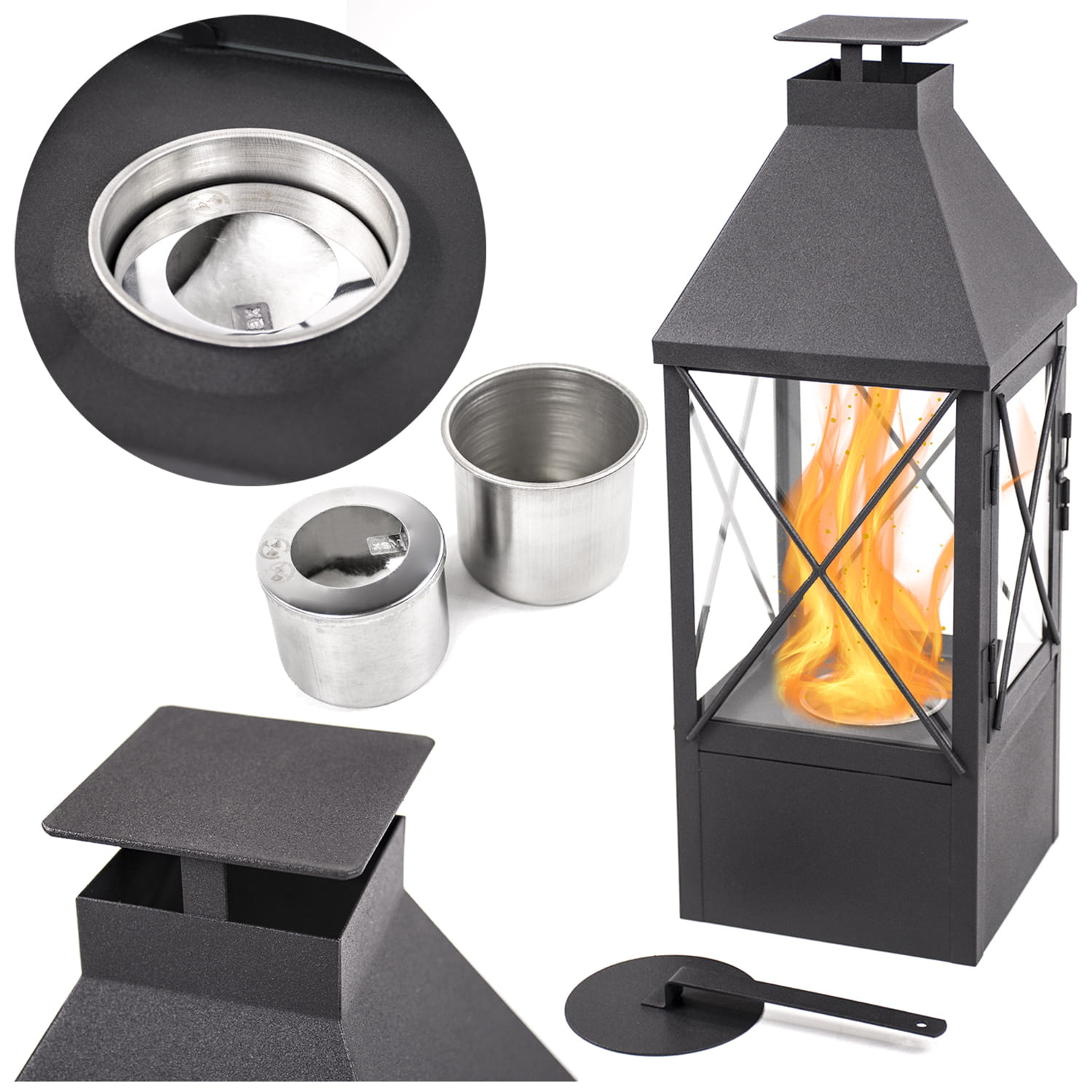 Bio ethanol brander - 42,5x15x15cm - veiligheidsglas - zwart