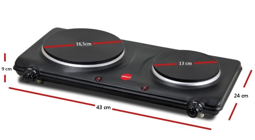 Elektrische kookplaat - 2 pits - Ø 16cm en 13cm - 1500W - zwart