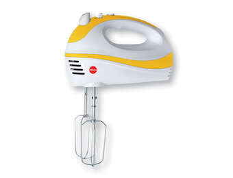 Handmixer - 300W - 5 snelheden - met garden en deeghaken - geel