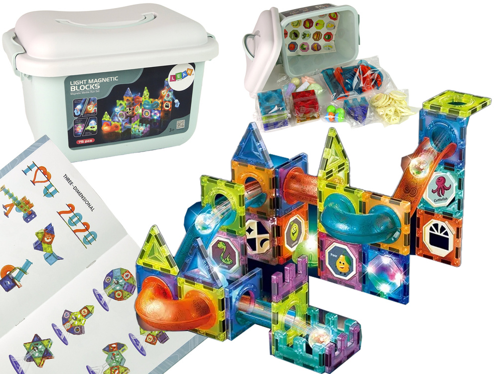 Knikkerbaan met lichtgevende knikker - 30x20x18cm - magnetisch