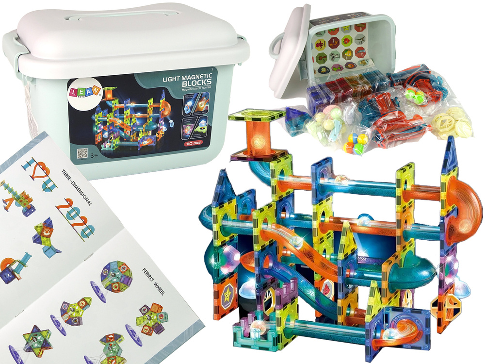 Knikkerbaan - magnetische blokken - 110 delig - met licht