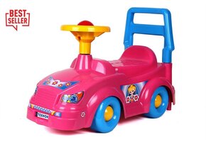 Loopauto - 57x47x26cm - met toeter - roze blauw