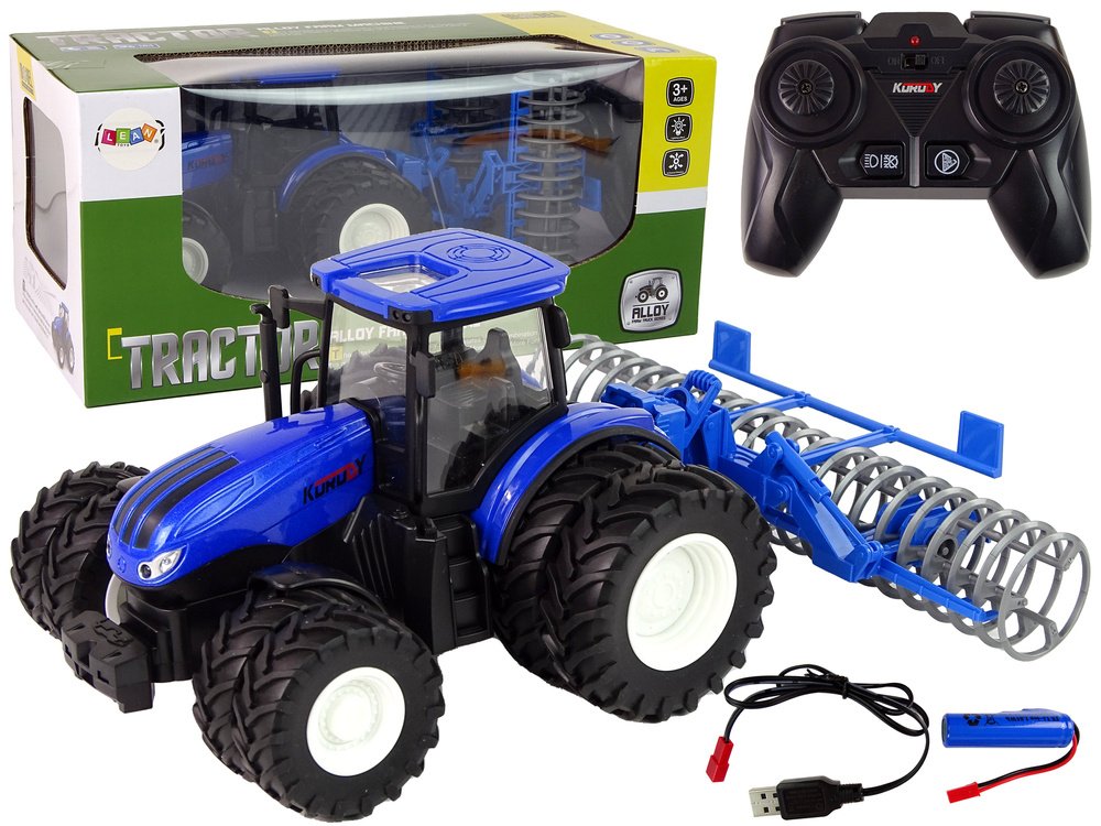 Bestuurbare trekker - R/C tractor - 18x16x13cm - blauw zwart