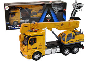 Bestuurbare auto - vrachtwagen met kraan - 34x10x16cm - geel