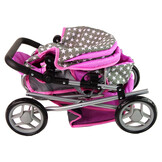 Poppenwagen - 2in1 - 46x37x70cm - tas - grijs met roze sterren