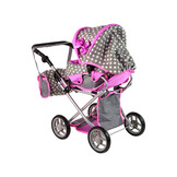Poppenwagen - 2in1 - 46x37x70cm - tas - grijs met roze sterren