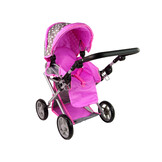 Poppenwagen - 2in1 - 46x37x70cm - tas - grijs met roze sterren