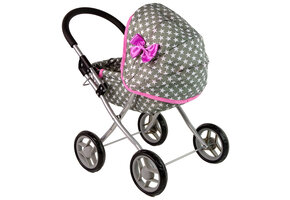 Poppenwagen - 45x35x61 cm - grijs met witte sterren