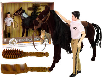 Speelgoed paard - 45x9x32cm - met ruiter en accessoires - bruin
