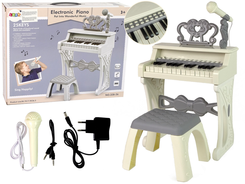 Kinderpiano - 31x18x10cm - met microfoon - creme kleur