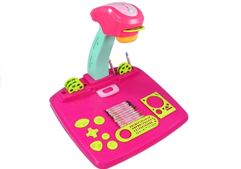 Tekentafel met projector - 38x37x40cm - 2in1 - roze turquoise