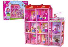 Poppenhuis Willa - 63x17x65cm - met meubels en poppetjes - roze