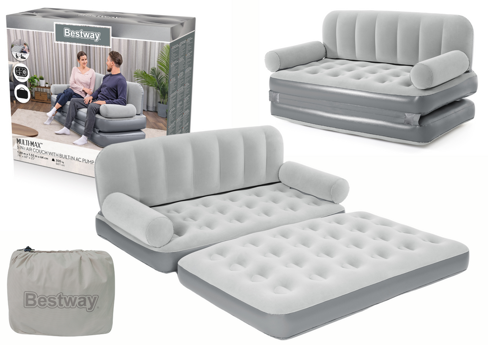 Opblaasbare bank - Bestway - 188x152x64cm - 2 in 1 - grijs wit