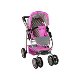 Poppenwagen - 2 in 1 - met reiswieg - grijs met roze sterren
