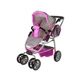 Poppenwagen - 2 in 1 - met reiswieg - grijs met roze sterren