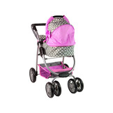 Poppenwagen - 2 in 1 - met reiswieg - grijs met roze sterren