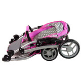 Poppenwagen - 2 in 1 - met reiswieg - grijs met roze sterren