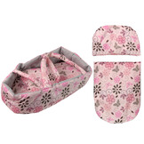 Poppenwagen - 48x35x64cm - met draagzak - roze met bloemen