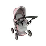 Poppenwagen - 48x35x64cm - met draagzak - roze met bloemen