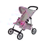 Poppenwagen - 50x34x57cm - opvouwbaar - grijs met roze sterren
