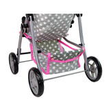 Poppenwagen - 50x34x57cm - opvouwbaar - grijs met roze sterren