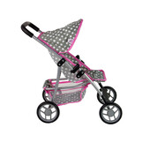 Poppenwagen - 50x34x57cm - opvouwbaar - grijs met roze sterren