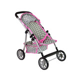 Poppenwagen - 50x34x57cm - opvouwbaar - grijs met roze sterren