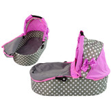 Poppenwagen - 2 in 1 - met tas en reiswieg - met roze sterren