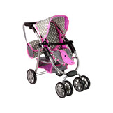 Poppenwagen - 2 in 1 - met tas en reiswieg - met roze sterren
