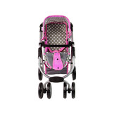 Poppenwagen - 2 in 1 - met tas en reiswieg - met roze sterren