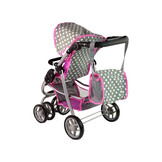 Poppenwagen - 2 in 1 - met tas en reiswieg - met roze sterren