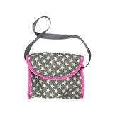 Poppenwagen - 2 in 1 - met tas en reiswieg - met roze sterren