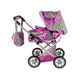Poppenwagen - 2 in 1 - met tas - grijs met roze sterren