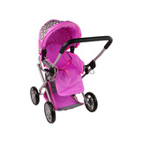 Poppenwagen - 2 in 1 - met tas - grijs met roze sterren