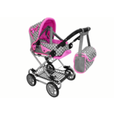 Poppenwagen - 2in1 - met tas en draagzak - grijs, roze sterren