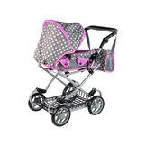 Poppenwagen - 2in1 - met tas en draagzak - grijs, roze sterren