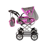 Poppenwagen - 2in1 - met tas en draagzak - grijs, roze sterren