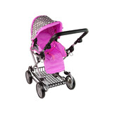 Poppenwagen - 2in1 - met tas en draagzak - grijs, roze sterren