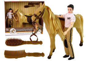 Speelgoed paard met ruiter - 35x9x32cm - met accessoires - beige
