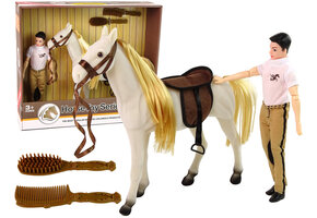Speelgoed paard met ruiter - 35x9x32cm - met accessoires - wit