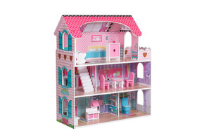 Houten poppenhuis Bianca - 70x62x27cm - met meubels - roze
