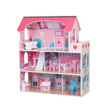 Houten poppenhuis Bianca - 70x62x27cm - met meubels - roze